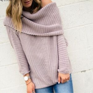 Umgee Oversized Mauve Cowl Neck Off the Shoulders Comfort Sweater Size Large